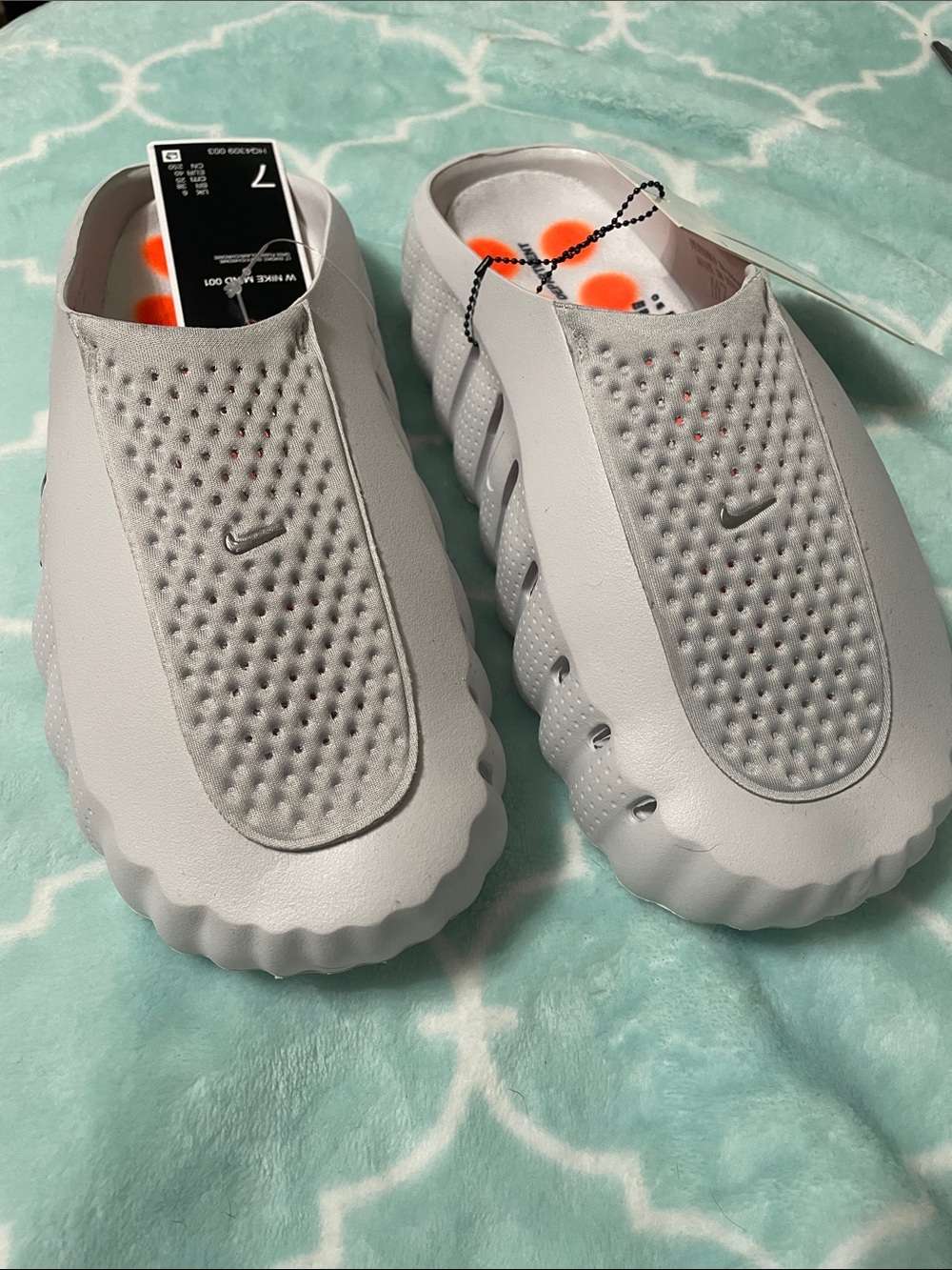 Nike Kids Slip-On Clog in Light Grey with Orange Insole Accents